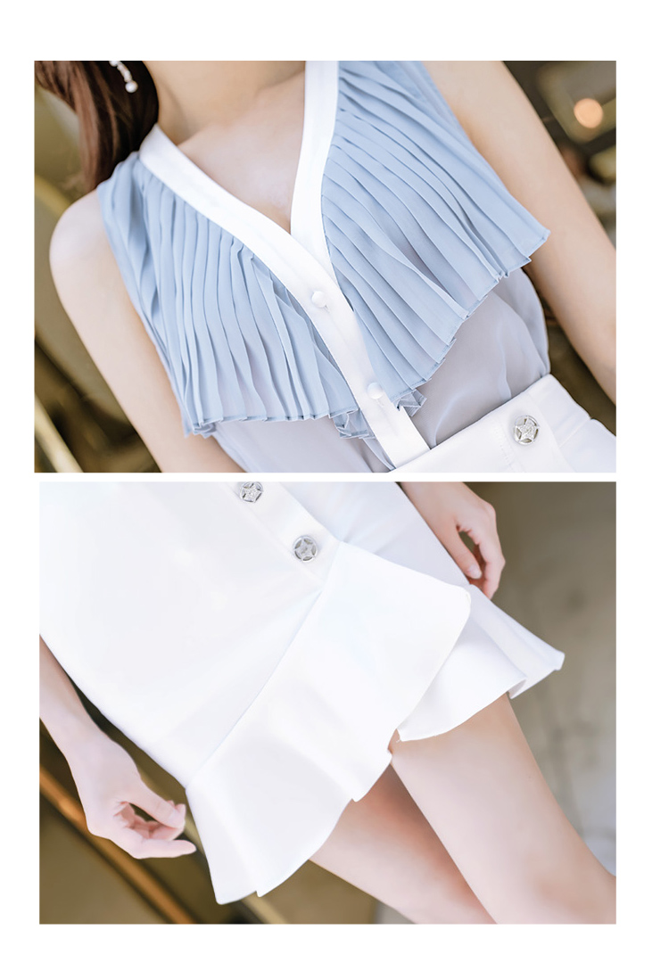 VK旗艦店 韓系氣質雪紡上衣包臀紐扣裝飾半身裙套裝短袖裙裝