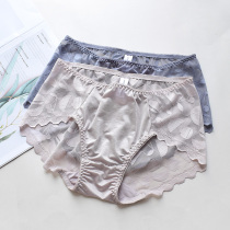 Sexy panties women lace perspective transparent temptation mid-waist incognito large size briefs women double crotch pure