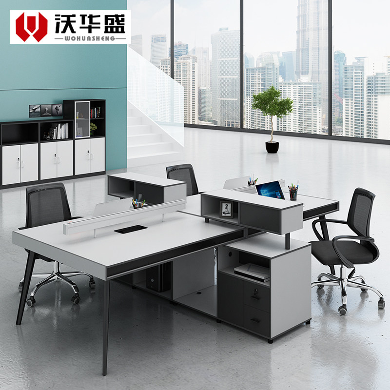 Minimalist modern desk portfolio of 2 46 double-four staff working position screen desk chair office furniture