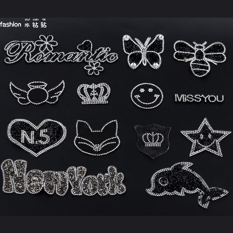 Water drill patching programming cloth stickup fashion transfer sticker small number breaking hole decoration clothes stickup case cloth patch embroidered black trend