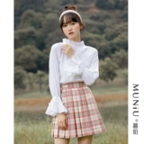 慕妞 Японская весенняя студенческая юбка в складку, мини-юбка, коллекция 2021, А-силуэт, высокая талия, плиссированная юбка