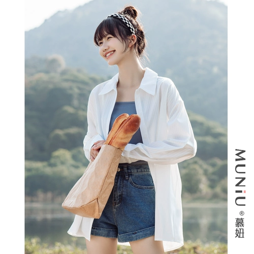 Белая осенняя хлопковая рубашка для отдыха, в корейском стиле, оверсайз, защита от солнца