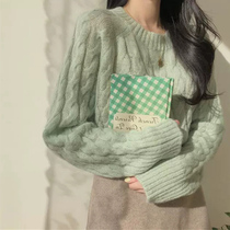 Spring and autumn coarse line sweater womens loose with lazy wind 2022 new autumn and winter Korean version with hitch-bottoming-knit-jersey woman
