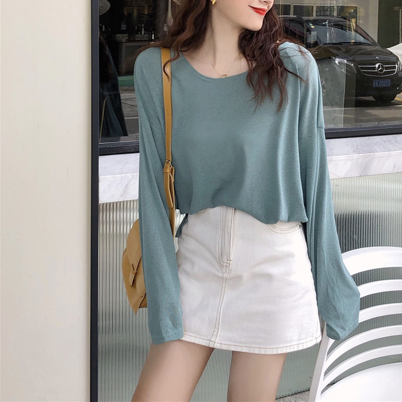 Large size base shirt women's spring 2021 new foreign school net red wild fit slim inner long sleeve large neckline top tide