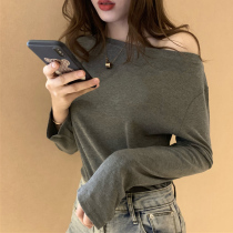 Spring and Autumn shoulder strapless base shirt female inner tie 2021 new sexy careful machine slim long sleeve T-shirt top