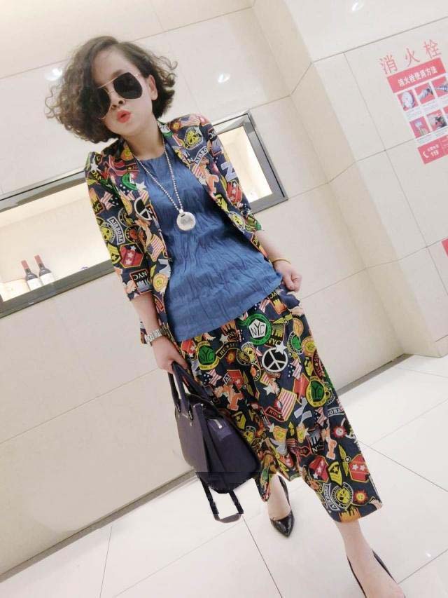 2018 hàng Châu Âu mùa thu mới denim phong cách ngắn áo khoác nữ phù hợp với kích thước lớn Harlan quần lớn bộ của phụ nữ ba bộ áo khoác vest nữ