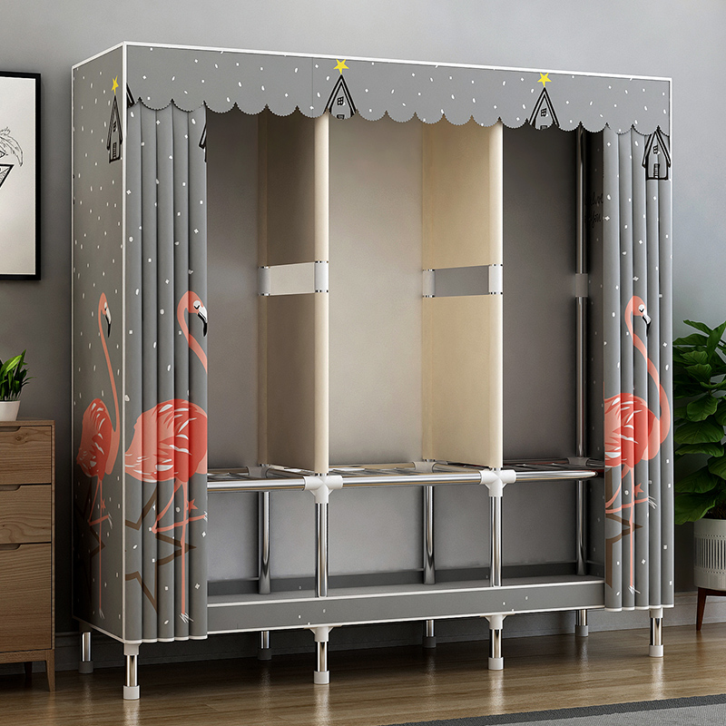 Simple coat rack Home bedroom floor-to-ceiling wardrobe type multi-functional folding drying rack storage hanging clothes rack g