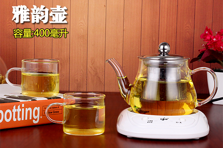 Nhiệt độ cao thủy tinh chịu nhiệt ấm trà hoa ấm trà trà đen bộ trà trà lọc trong suốt có thể được làm nóng và có kích thước