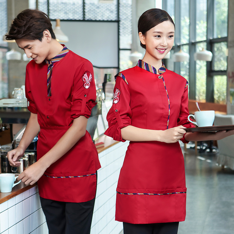 Hot pot restaurant work clothes Chinese style facial features catering restaurant barbecue restaurant waiter work clothes female long-sleeved