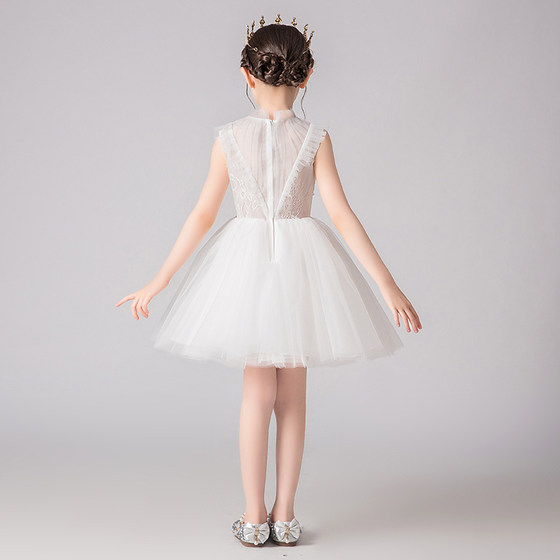 Girls high-end birthday dress children's wedding dress white princess dress flower girl wedding little girl host costume