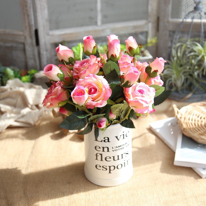 3-head suede cloth emulation rose single branch flower bouquet fake flowers Brassica wedding items Home Decorative Silk Flowers Ornaments