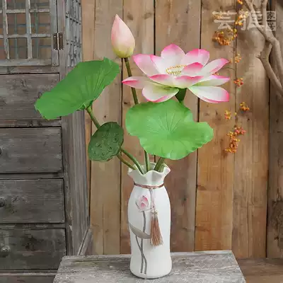 Original PU hand tie simulation Lotus lotus leaf set Chinese dining room living room Buddha Hall for Buddha fake lotus design decoration