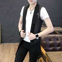 Mùa xuân hè 2019 áo vest nam mới dài phần phiên bản Hàn Quốc của chiếc áo choàng tự tạo cá tính áo gió rỗng tóc stylist áo choàng đêm - Dệt kim Vest áo cardigan nam
