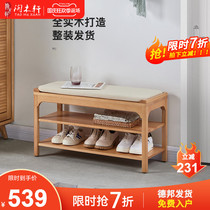 All solid wood shoe bench can sit double-layer shoe rack shoe cabinet log door entrance entrance entrance porch shoe stool home small Nordic