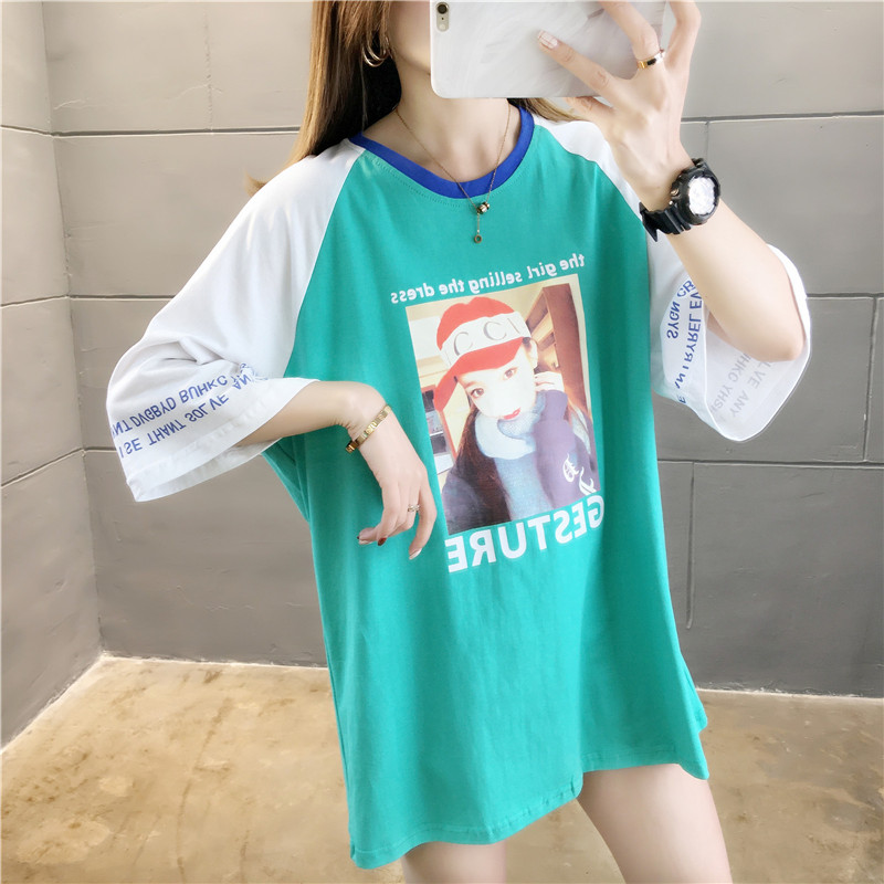 Ngắn tay 2020 mới in của phụ nữ thủy triều tại lâu dài loose-fitting màu t-shirt của phụ nữ mùa hè Hàn Quốc phiên bản của T-shirt bán tay hàng đầu