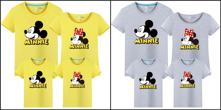 Chuột Mickey mới Mùa hè Cha mẹ và con Mặc áo phông Mẹ chồng Gia đình Ba Gia đình Gói Bông nổ tay ngắn T quan ao tre em