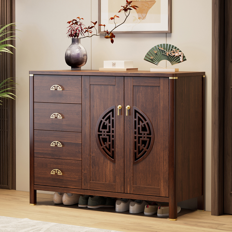 Shoe Cabinet for Home Entrance, Large Capacity Storage Cabinet, New Chinese Style Solid Wood Entryway Cabinet, Integrated Wall-Mounted Storage Cabinet, Entry Cabinet