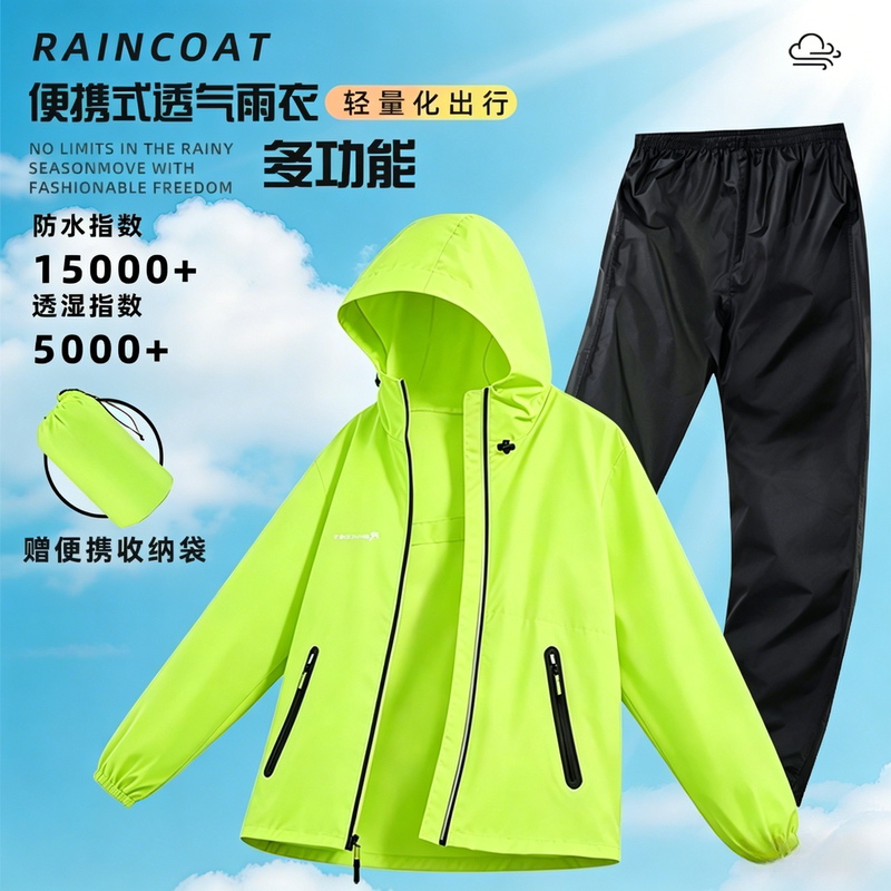 Ultra-Thin Breathable Raincoat and Rain Pants Set, Portable Raincoat for Men and Women, Split-Type Full-Body Storm-Proof, Specifically for Cycling