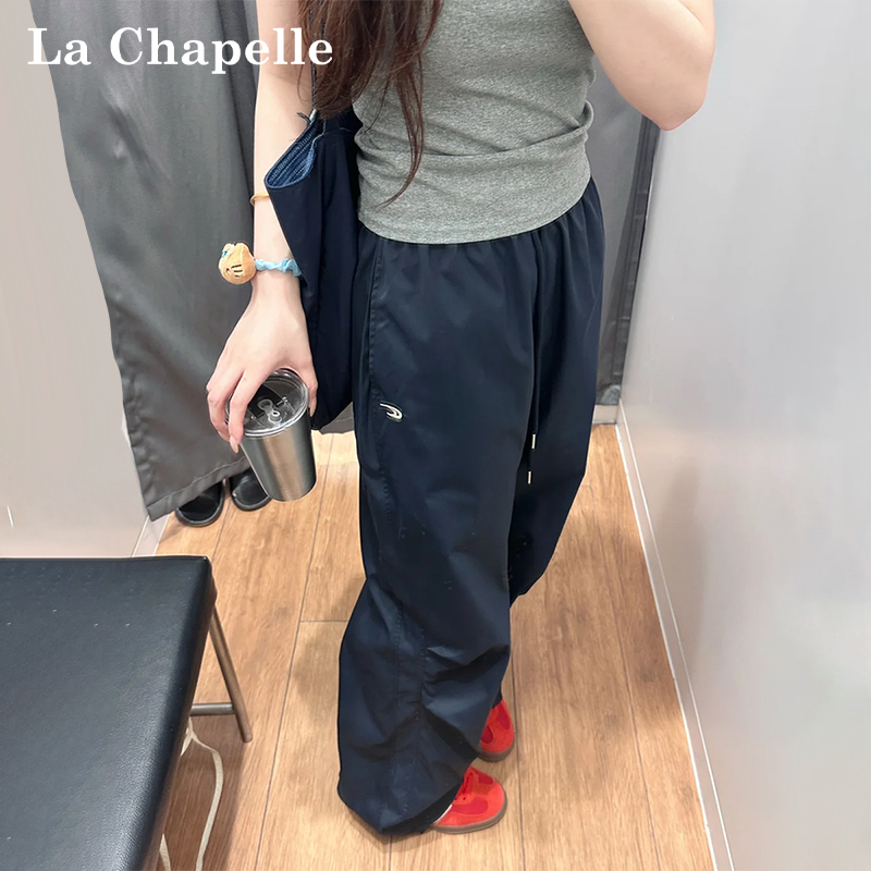 La Chapelle Navy Blue Quick-Drying Cargo Pants for Women, Summer Thin High-Waisted Loose Slimming Casual Sports Wide-Leg Pants