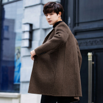 Cashmere double-sided coat Mens medium-long thickened youth British trend Wool coat windbreaker winter
