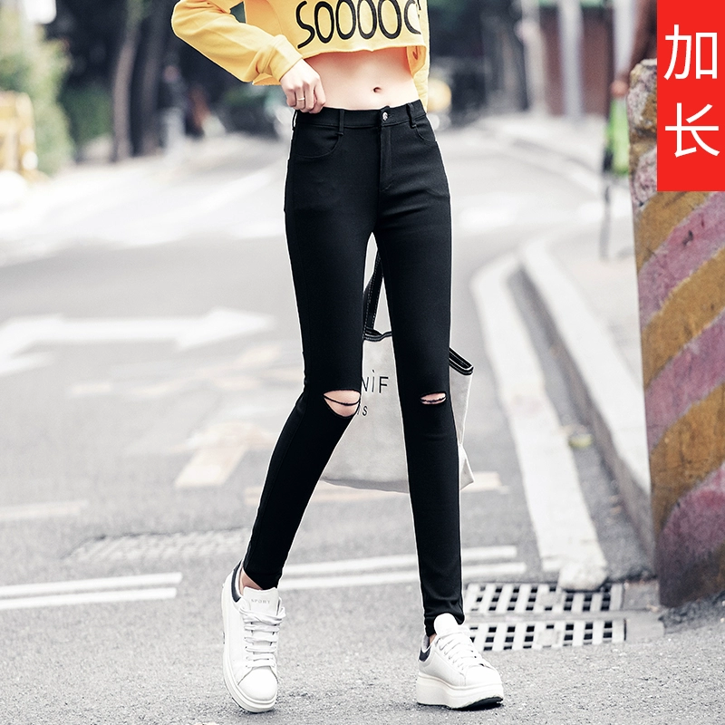 Quần legging dài nữ mặc xuân hè 2019 mới bó sát quần lửng đen lỗ chân bút chì - Khởi động cắt