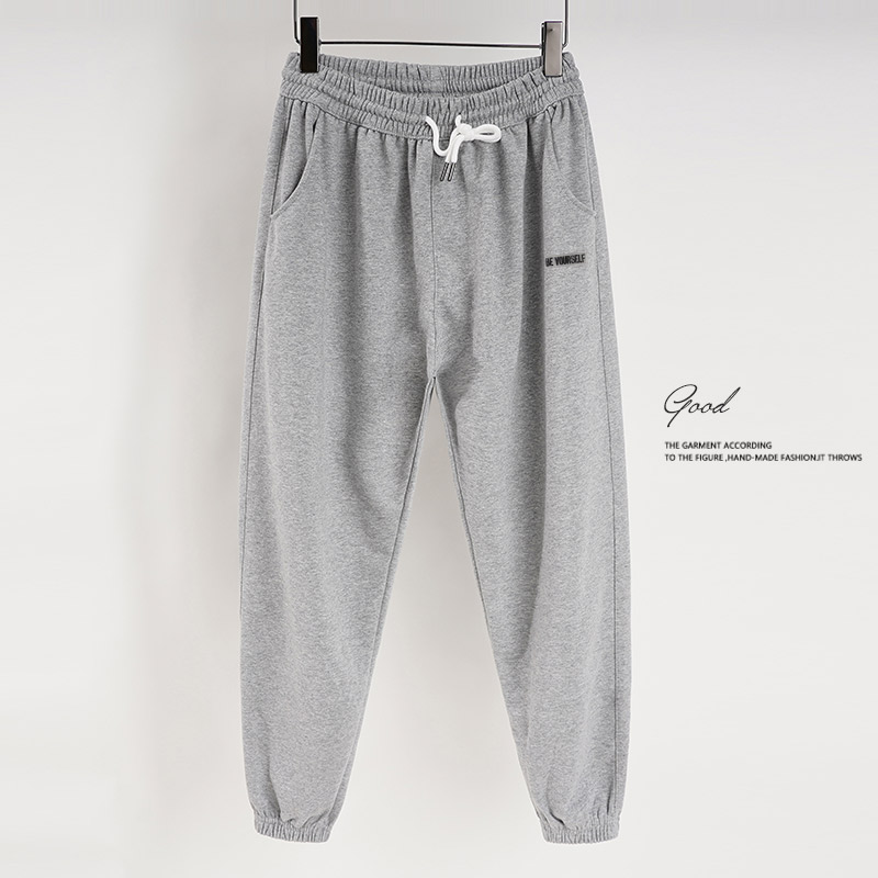 Summer gray sweatpants men's leg-tied casual pants nine-point pants loose large size leg-tied pants trend
