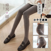 140 small pants female wear winter 150 7 min short leg high waist and belly mother plus wool warm cotton
