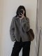 Gray Raccoon Fur Half-High Collar Stand-Up Collar Double Zipper Sweater Jacket for Women, Autumn and Winter Thickened Outerwear Knit Cardigan