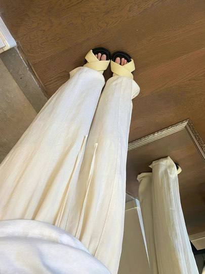 White Cotton and Linen Straight-Leg Drapey Casual Pants for Women, Summer High-Waisted Loose Slimming Wide-Leg Pants, Linen Floor-Length Trousers