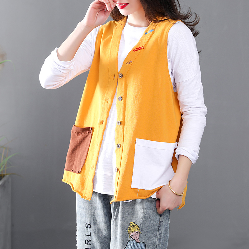 2020 mùa xuân trang phục áo giáp lá thư mới vest không tay loose-fitting phụ nữ vest áo ngắn ngựa Clip cardigan đầu