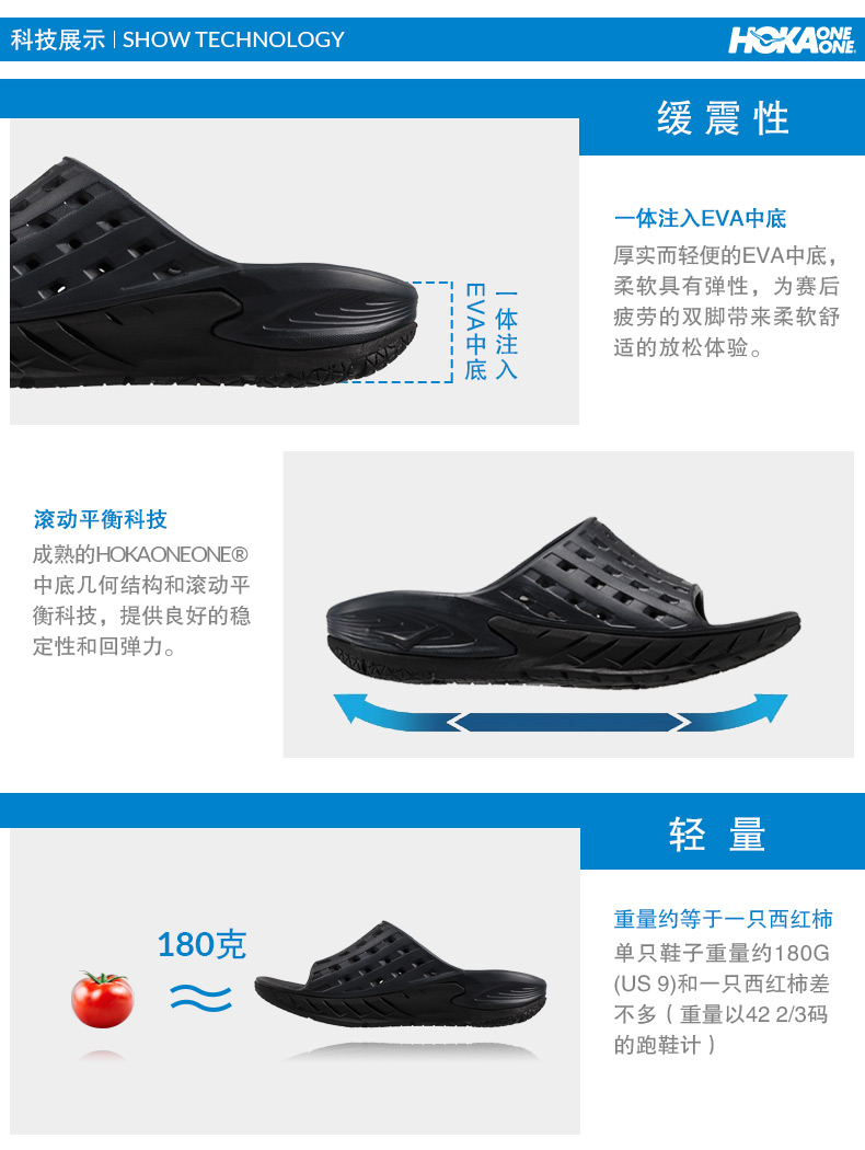 HOKA ONE ONE Nam Ora phục hồi trượt dép giải trí dép bít mũi