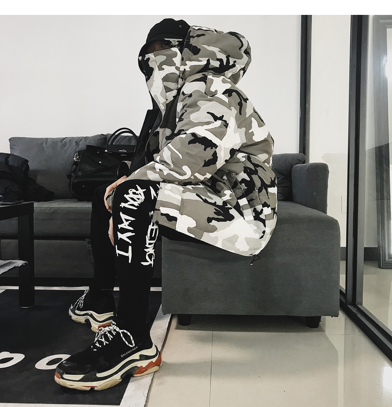 Freamve ngụy trang phía trước và trở lại mặc dày triều lỏng lẻo nam giới và phụ nữ vài xuống bông phù hợp với Freamve-17XH áo khoác couple tx
