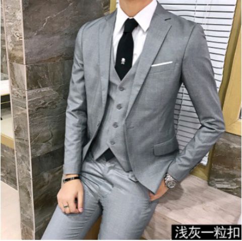 Bộ đồ vest nam mùa xuân và mùa thu tự trồng ba mảnh chú rể váy cưới chú rể phù hợp với bộ đồ chuyên nghiệp vest nam đẹp
