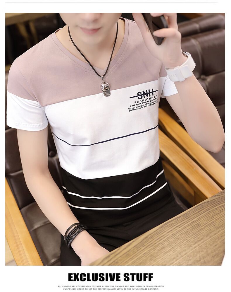 Áo thun nam ngắn tay mùa hè 2018 cổ điển Hàn Quốc Slim V cổ áo 桖 Áo cotton Xu hướng nửa tay áo sơ mi nam mặc áo polo nam hàng hiệu