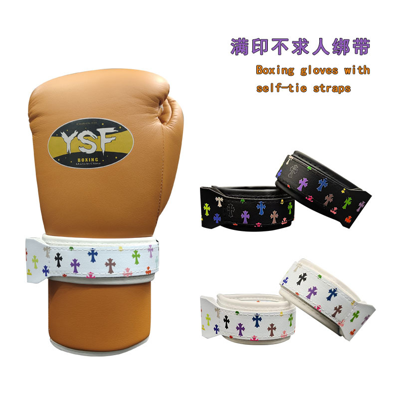Crow Heart-Shaped Lace-Up Wristband for Boxing Gloves, Magic Tape Fastener, Boxing Wrap Strap