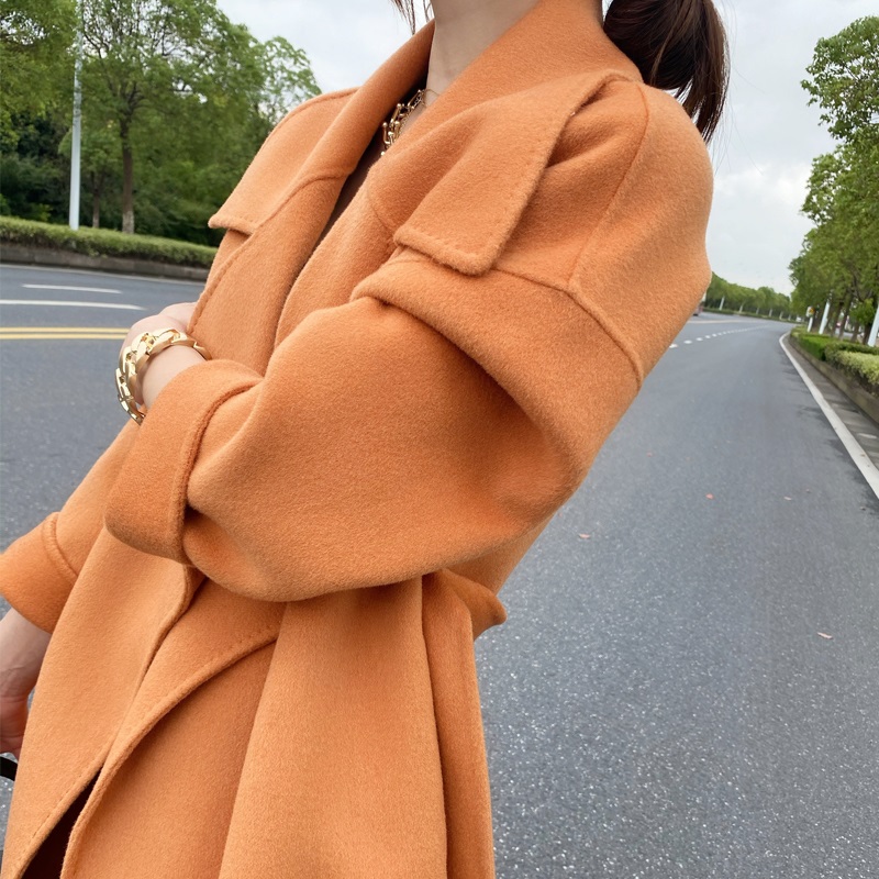 Double - sided cashmere coat girl 2022 new high - end autumn and winter Han edition mid - long bandwidth soft wool coat