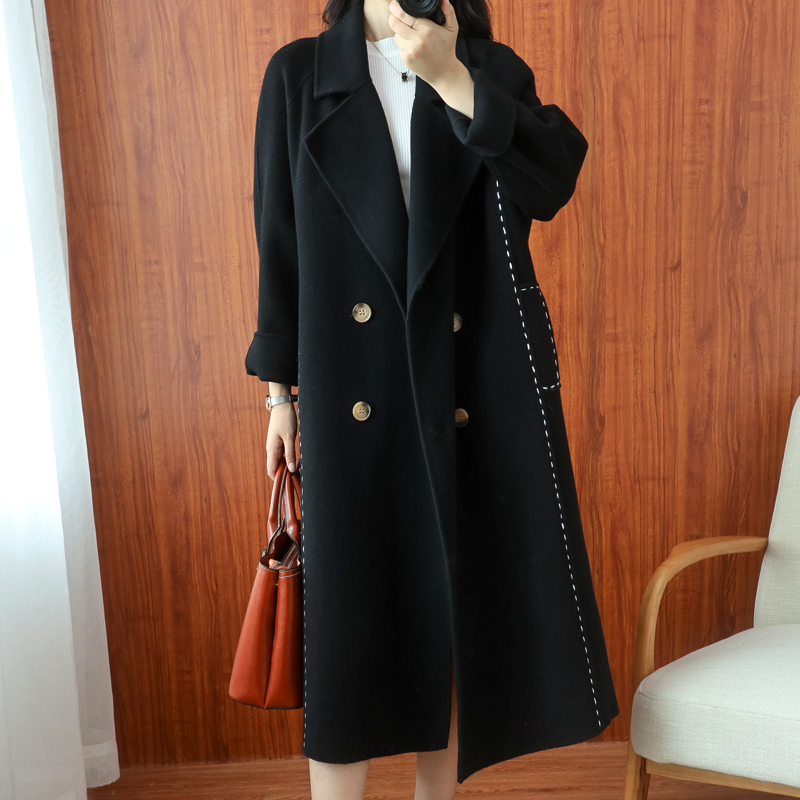 High end double face cashmere big coat autumn and winter medium long version over knee loose ants line double face, pop wool coat