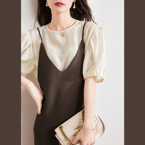 2022 Summer new womens clothing small scent wind suit Bubble Sleeves Temperament Gentle Wind Harnesses Long Dresses Dress Skirts