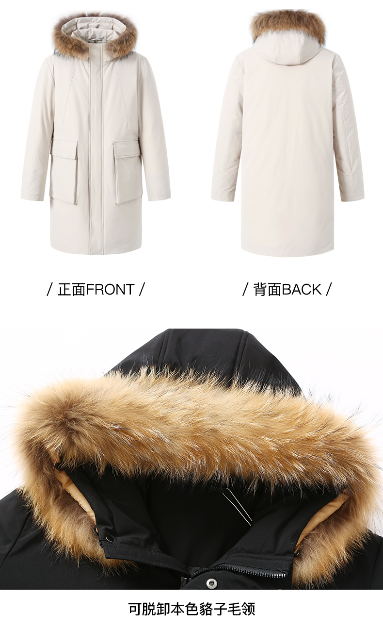 鸭鸭 户外运动系列 男士加厚中长款 貉子毛领羽绒服 90%充绒量 图13