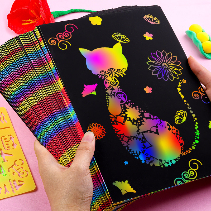 w dazzling scraped paper a4 children elementary school children's kindergarten 8 open black color drawing 4k discolored paper handmade graffiti diy scraping wax paper monochromatic fine art painted paper color sandpaper suit