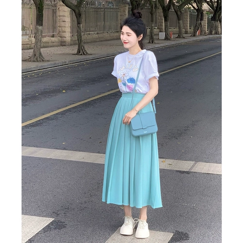 Летняя модная футболка, юбка, комплект, изысканный стиль