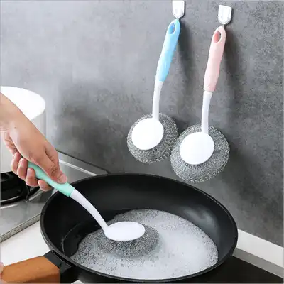 Household commercial kitchen supplies long handle brush wire brush wire brush with handle wire cleaning ball pot brush home wash pot