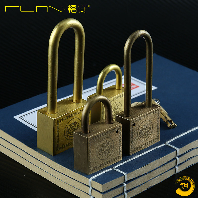 Copper lock pure bronze antique old fashioned waterproof small key lock Chinese ancient bronze outdoor anti-theft lock son full copper gate padlock