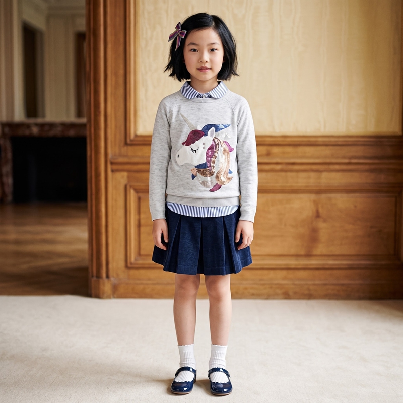 Italian New Spring, Autumn, and Winter Girls' Wool Unicorn Long-Sleeve Round-Neck Pullover Knit Sweater Italian New Spring, Autumn, and Winter Girls' Wool Unicorn Long-Sleeve Round-Neck Pullover Knit Sweater
