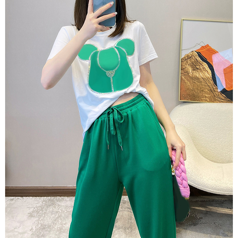 European Station Casual Suit Women Summer 2022 New Loose Foreign Pop Exploits Trendy Little Bear T-shirt Sport Two Suits