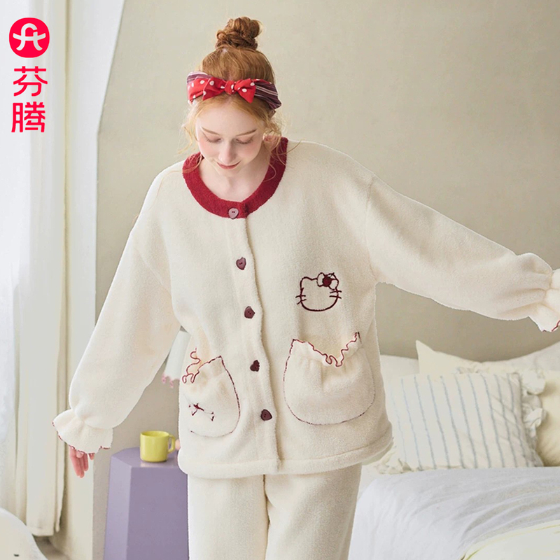 Fenteng 2026 New Autumn Coral Velvet Women's Pajamas Cardigan Long-Sleeved Casual Home Wear Can Be Worn Outside as a Two-Piece Set Fenteng 2026 New Autumn Coral Velvet Women's Pajamas Cardigan Long-Sleeved Casual Home Wear Can Be Worn Outside as a Two-Piece Set