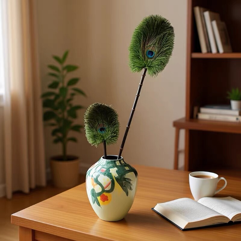 Peacock Feather Ostrich Feather Electrostatic Dust Duster for Home Use, Feather Duster for Cleaning, Decorative Piece, Peacock Feather Gap Cleaner