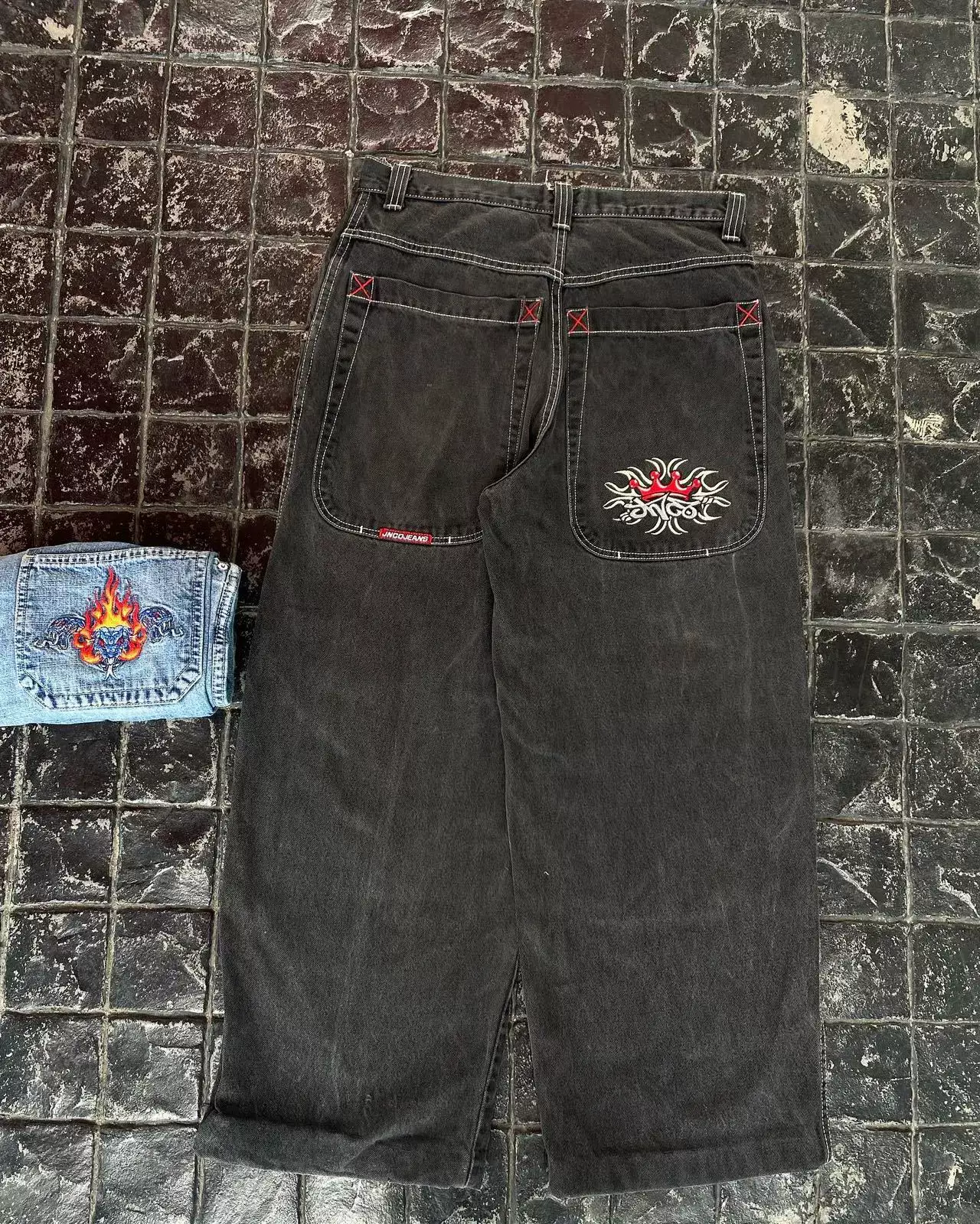 Джинсы JNCO Y2K японский стиль 2000-х, широкий мешковатый крой, размеры 28–34 (талия 72–85 см)