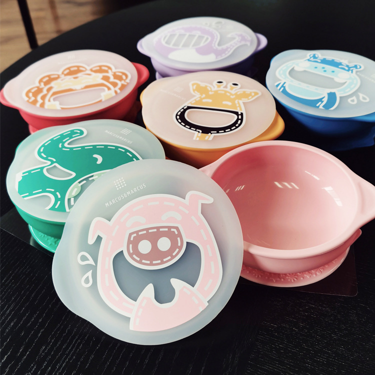 marcus complementary bowl silicone gel suction cup bowl anti-fall and burn-proof baby soft fork spoon baby children training cutlery suit-Taobao