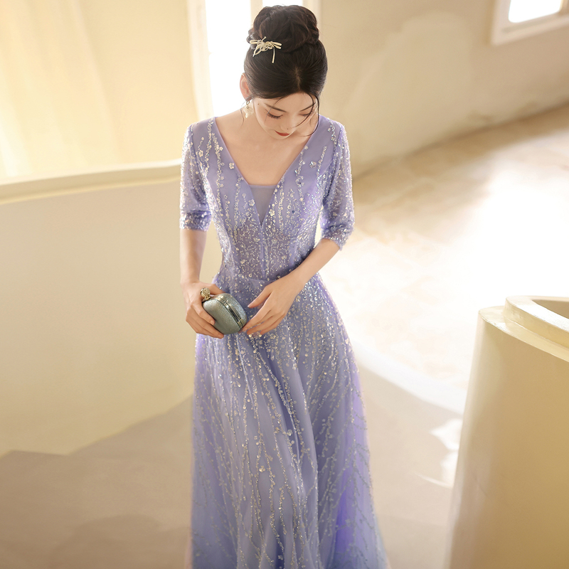 Purple Evening Dress for Women, Light Luxury, Niche Style, Suitable for Presenters, Birthday Parties, Elegant Dinner Gown, 2026 New Model for Annual Meetings Purple Evening Dress for Women, Light Luxury, Niche Style, Suitable for Presenters, Birthday Parties, Elegant Dinner Gown, 2026 New Model for Annual Meetings